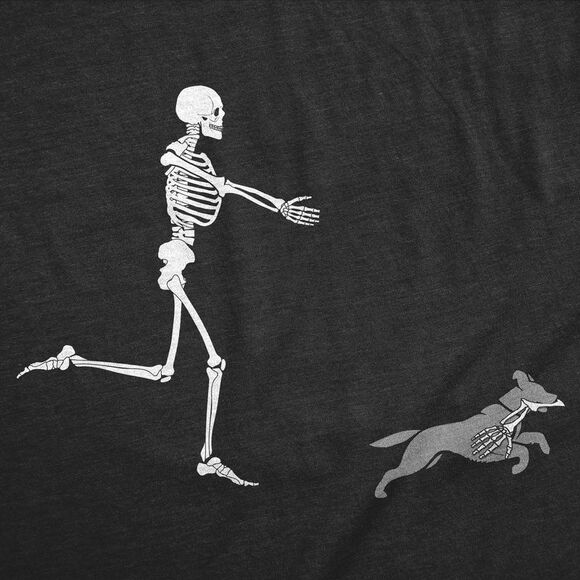 Womens Funny T Shirts Skeleton Chasing Dog Sarcastic Halloween Graphic Novelty - Picture 2 of 4